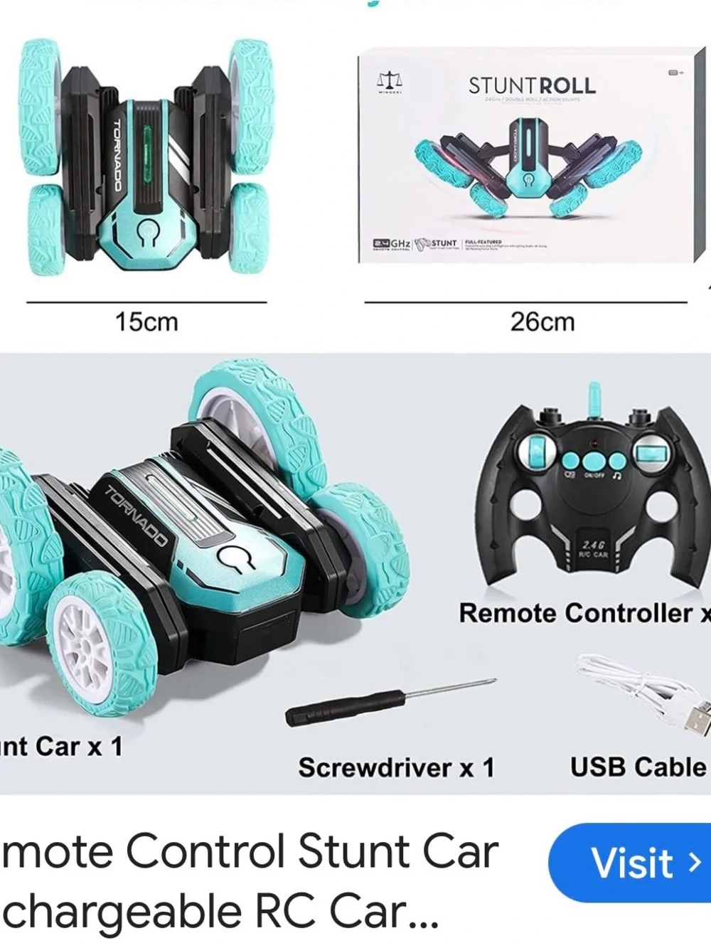 Teal Stunt Roll Remote Control Car for Kids